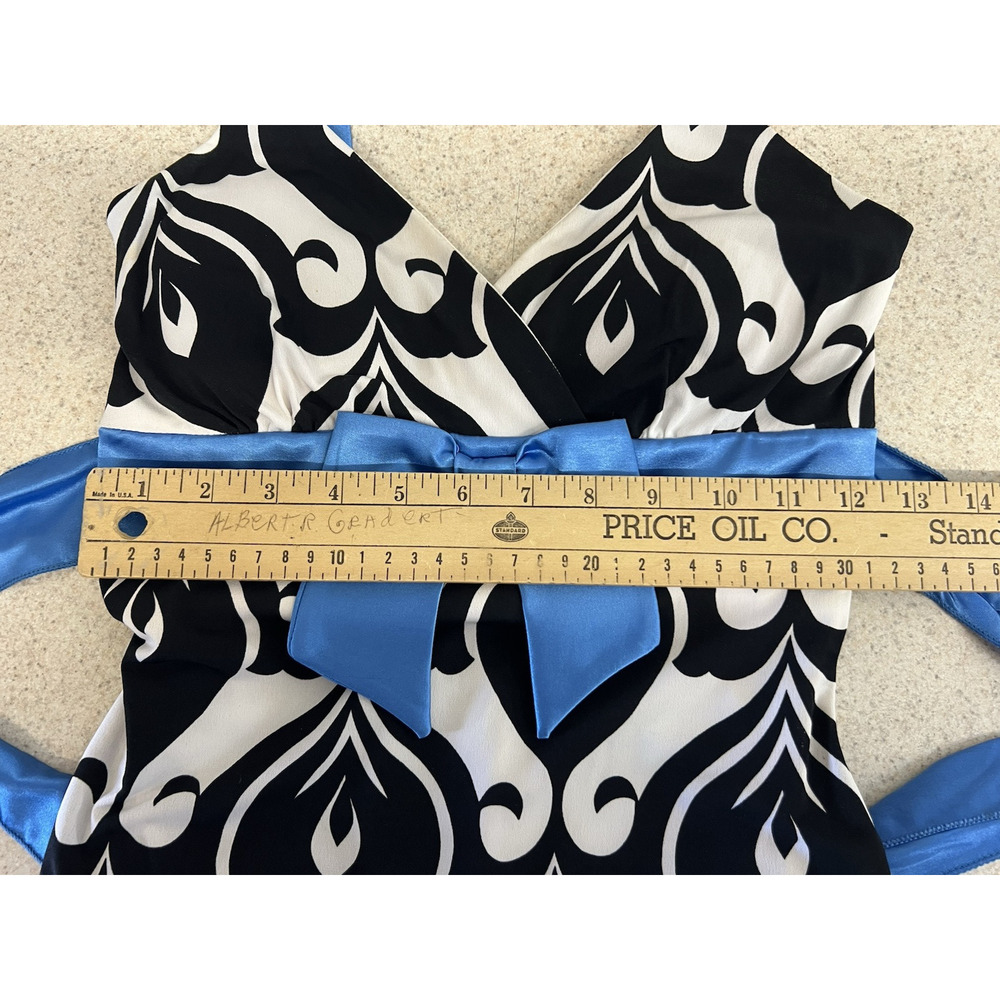 Y2K Taboo S Abstract Mini Dress Black Teal White Bow Detail‎ Retro Indie Party - Picture 12 of 15
